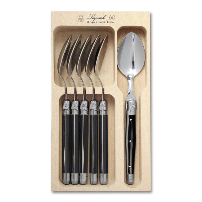 Laguiole French Style Set of 6 Spoon in Tray - Black - LemonSalt