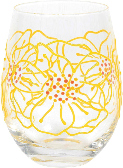 Large Flower Floral Stemless Wine Glass - LemonSalt