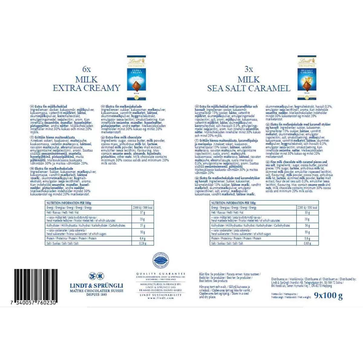 Lindt Excellence Milk Bars (9x100g) - LemonSalt