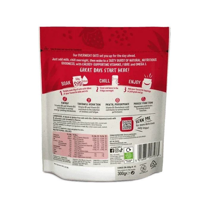 Linwoods - Strawberry Energy Overnight Oats (1kg) - LemonSalt