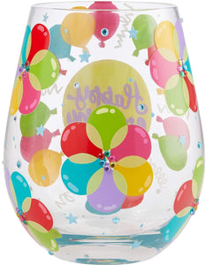 Lolita Happy Birthday Balloons Artisan Hand-Painted Stemless Wine Glass | {{ collection.title }}