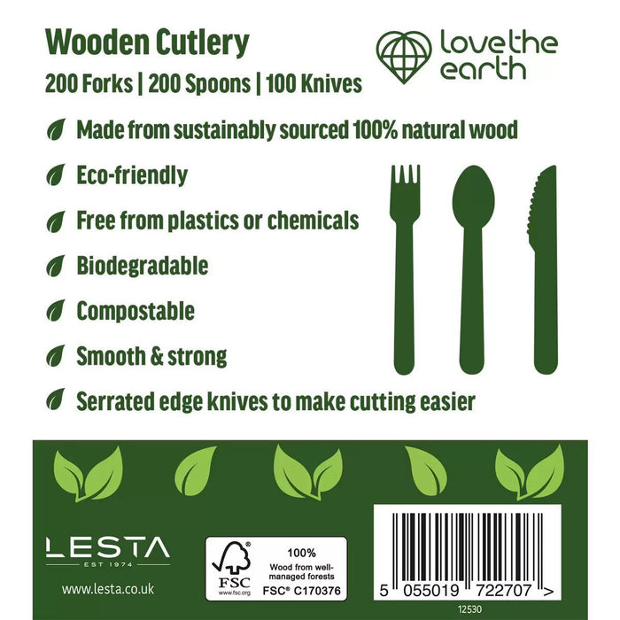 Love The Earth Wooden Cutlery Variety (500 Pack) - LemonSalt