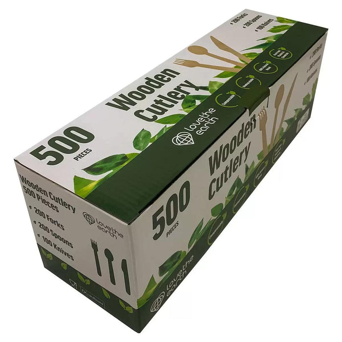 Love The Earth Wooden Cutlery Variety (500 Pack) - LemonSalt