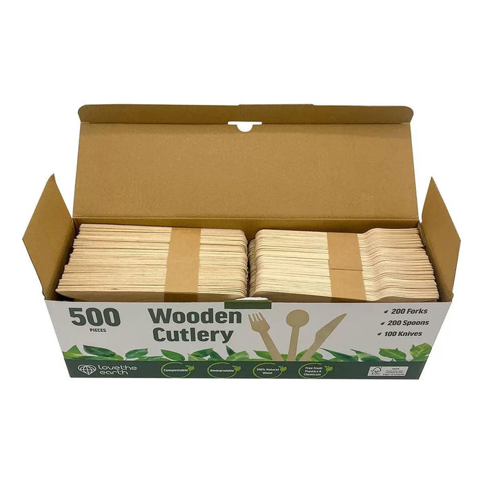Love The Earth Wooden Cutlery Variety (500 Pack) - LemonSalt