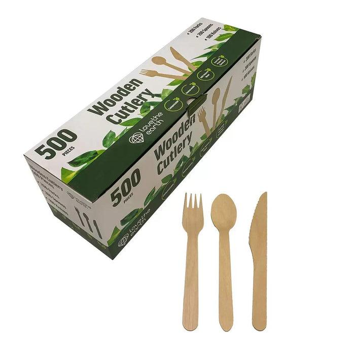 Love The Earth Wooden Cutlery Variety (500 Pack) - LemonSalt