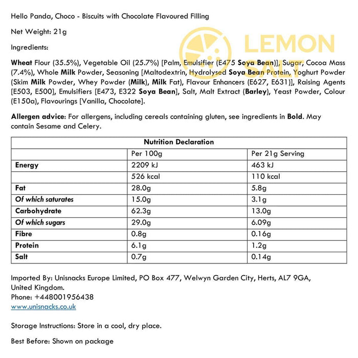 Meiji Hello Panda Chocolate Filled Biscuits (30x21g)