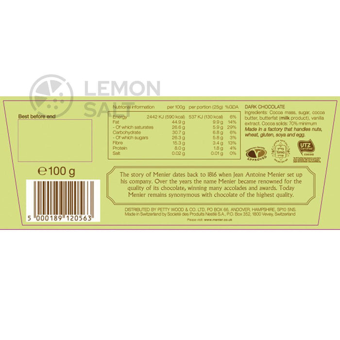 Menier Swiss Dark Chocolate 70% Cocoa (100g) - LemonSalt