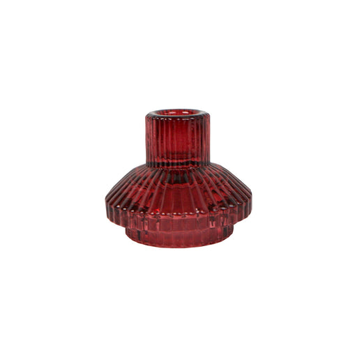 Midnight Forest Small Ribbed Glass Candle Holders - Burgundy - LemonSalt