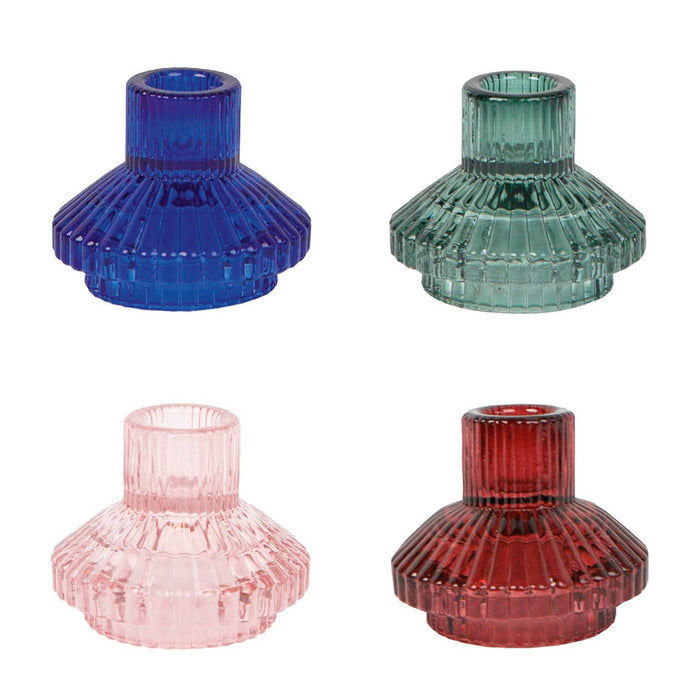 Midnight Forest Small Ribbed Glass Candle Holders - Pink - LemonSalt