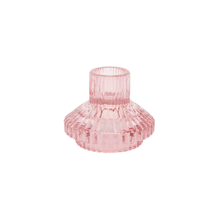 Midnight Forest Small Ribbed Glass Candle Holders - Pink - LemonSalt