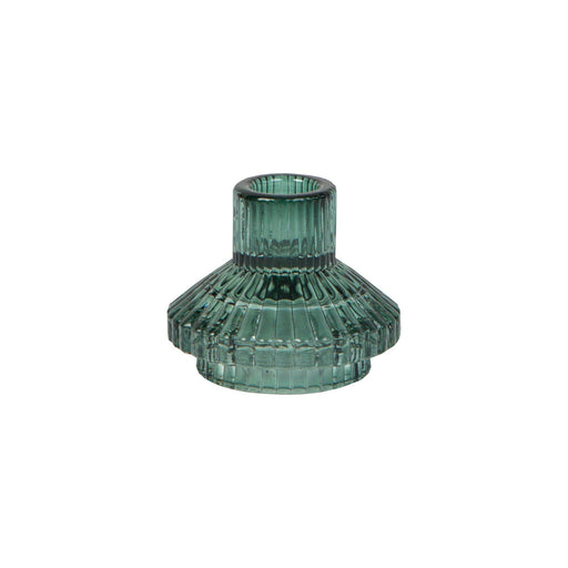 Midnight Forest Small Ribbed Glass Candle Holders - Sage Green - LemonSalt