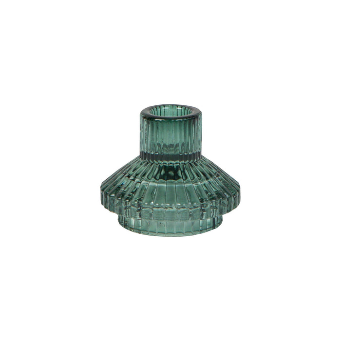 Midnight Forest Small Ribbed Glass Candle Holders - Sage Green - LemonSalt