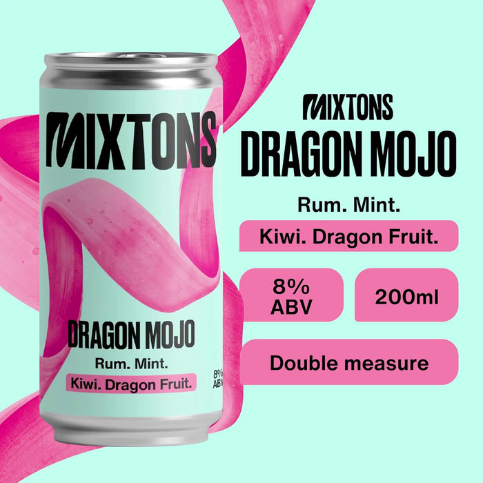 Mixtons Ready-to-Drink Rum Cocktails 8% ABV (12x200ml Cans) – Kiwi, Mint & Dragon Fruit - LemonSalt