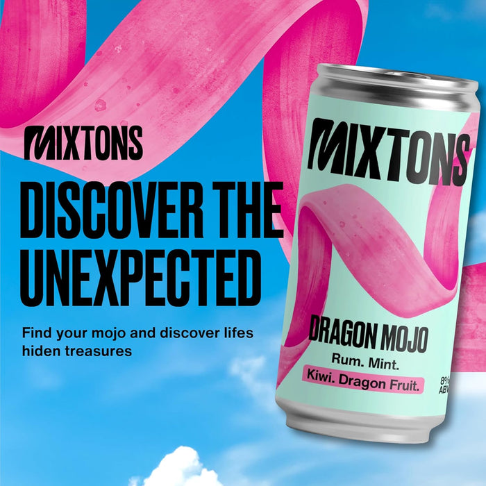 Mixtons Ready-to-Drink Rum Cocktails 8% ABV (12x200ml Cans) – Kiwi, Mint & Dragon Fruit - LemonSalt