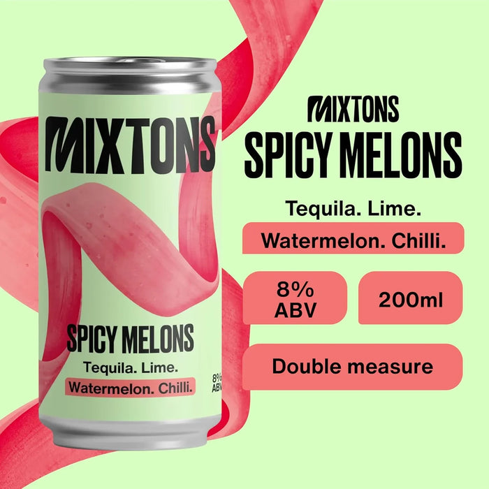 Mixtons Ready-to-Drink Tequila Cocktails 8% ABV (12x200ml Cans) – Watermelon, Lime & Chilli - LemonSalt