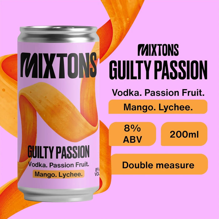 Mixtons Ready-to-Drink Vodka Cocktails 8% ABV (12x200ml Cans) – Passion Fruit, Mango & Lychee - LemonSalt