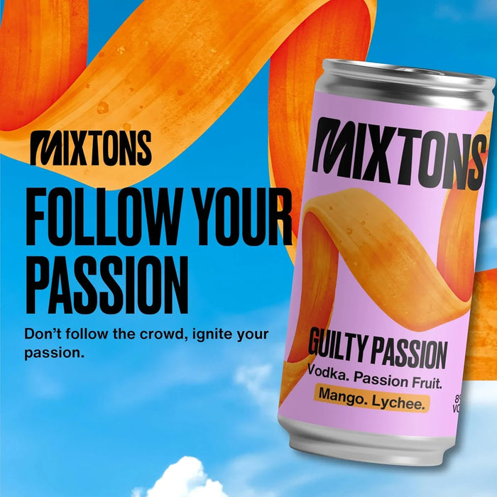 Mixtons Ready-to-Drink Vodka Cocktails 8% ABV (12x200ml Cans) – Passion Fruit, Mango & Lychee - LemonSalt