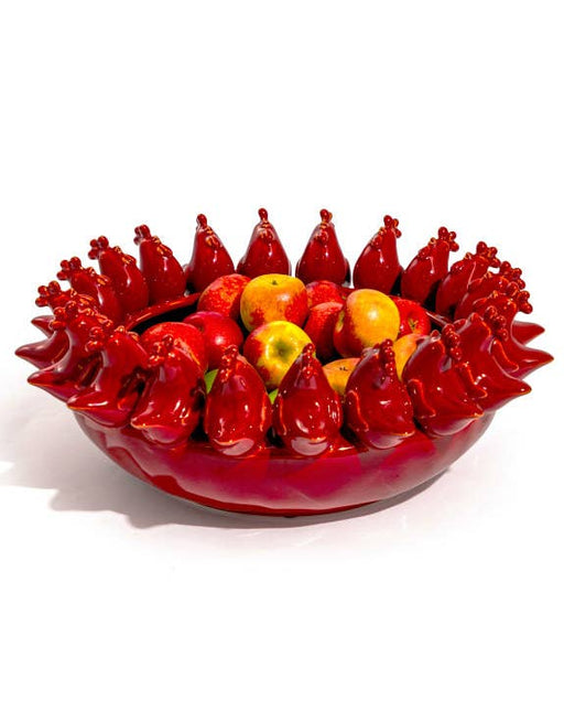 Multi Red Rooster/Chicken Ceramic Bowl (40cm) - LemonSalt