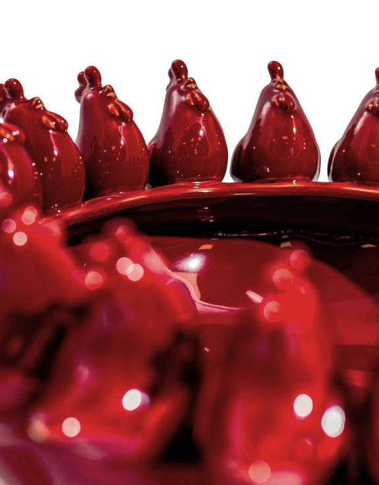 Multi Red Rooster/Chicken Ceramic Bowl (40cm) - LemonSalt