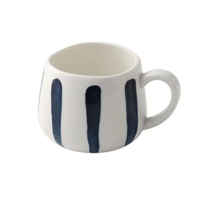 Nordic Style Ceramic Coffee Mug with Irregular Rim – Cobalt Stripe - LemonSalt