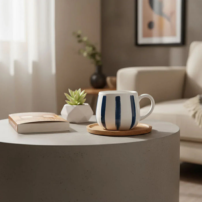 Nordic Style Ceramic Coffee Mug with Irregular Rim – Cobalt Stripe - LemonSalt
