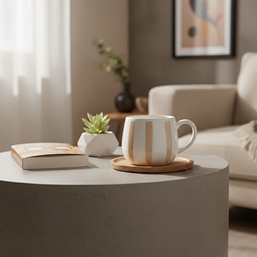 Nordic Style Ceramic Coffee Mug with Irregular Rim – Nude Stripe - LemonSalt