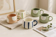 Nordic Style Ceramic Coffee Mug with Irregular Rim – Sage Stripe - LemonSalt