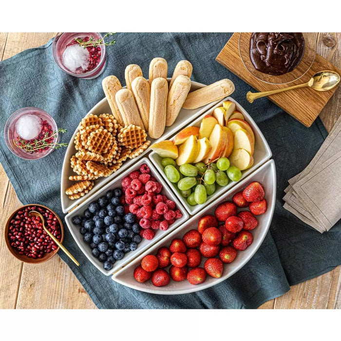 Over & Back Bamboo Lazy Susan with 4 Porcelain Dishes - LemonSalt