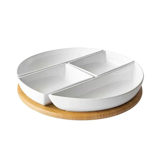 Over & Back Bamboo Lazy Susan with 4 Porcelain Dishes - LemonSalt