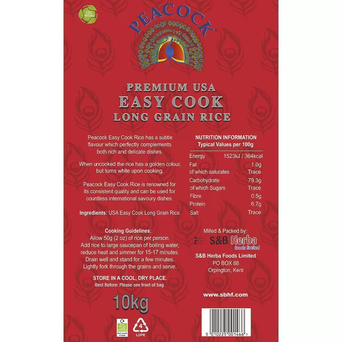 Peacock Premium USA Easy Cook Long Grain Rice (10kg) - LemonSalt