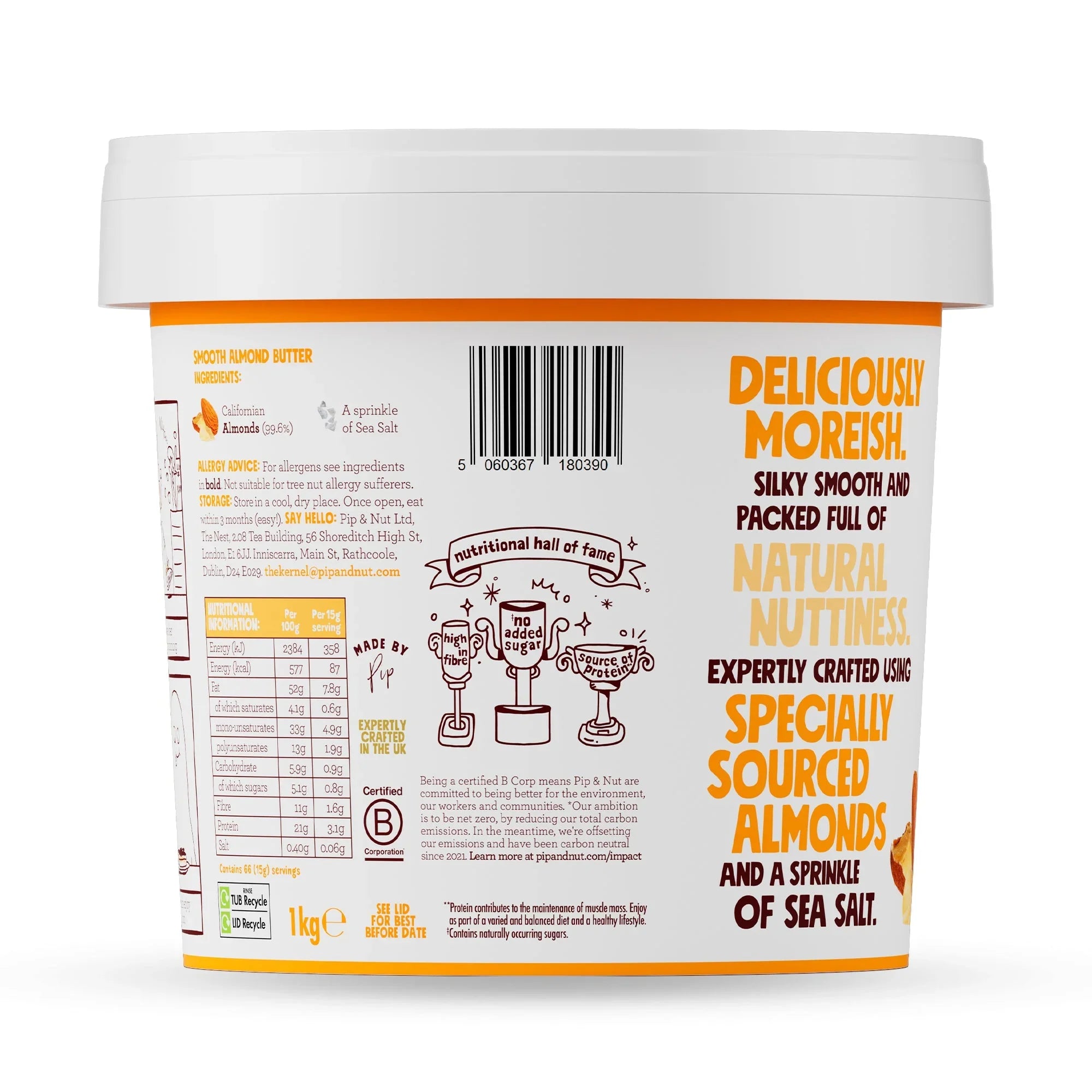 Pip & Nut Smooth Almond Butter (1kg) - LemonSalt