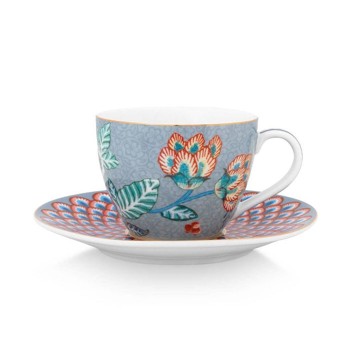 Pip Studio - Flower Festival Espresso Cup & Saucer - Light Blue (120ml)