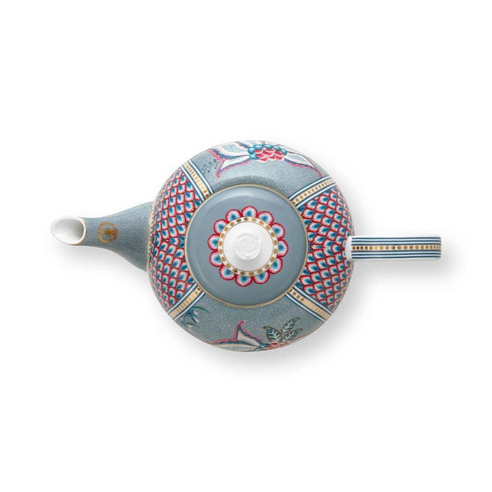 Pip Studio Flower Festival Large Teapot Light Blue 1.6ltr - LemonSalt