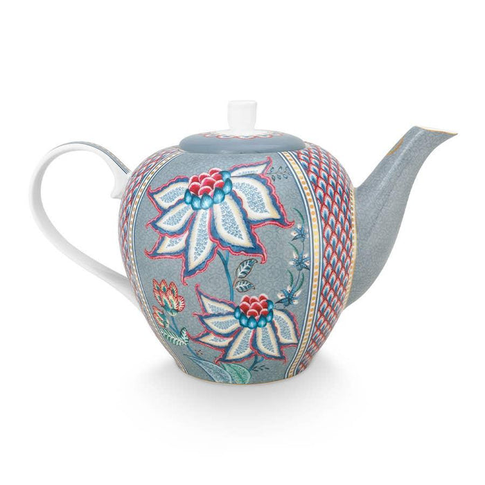 Pip Studio Flower Festival Large Teapot Light Blue 1.6ltr - LemonSalt