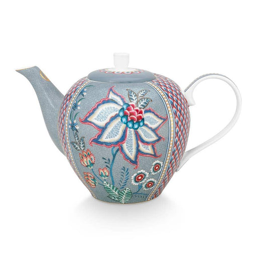 Pip Studio Flower Festival Large Teapot Light Blue 1.6ltr - LemonSalt