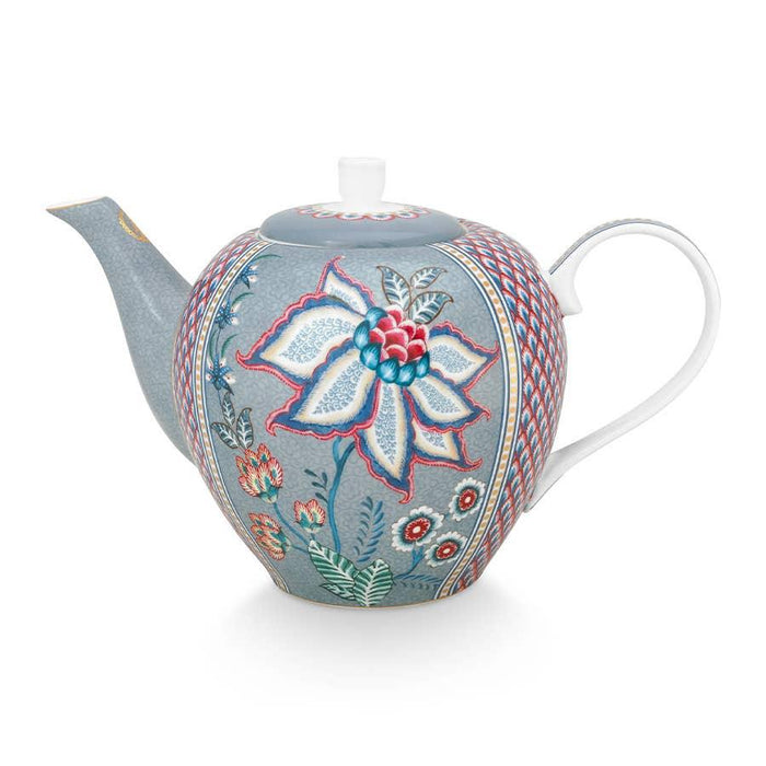 Pip Studio Flower Festival Large Teapot Light Blue 1.6ltr - LemonSalt