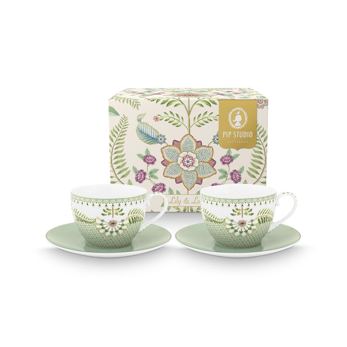 Pip Studio - Lily & Lotus Cups & Saucers - Light Green (Set of 2) - LemonSalt