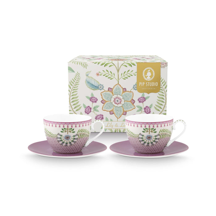 Pip Studio - Lily & Lotus Cups & Saucers - Lilac (Set of 2) - LemonSalt