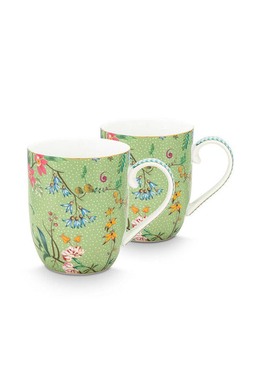 Pip Studio Set of 2 Small Jolie Flowers Green Mugs | {{ collection.title }}