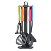 Premier Housewares Kyoto 5pc Grey Nylon Kitchen Tool Set with Grey Stand/Multi Colour Handles