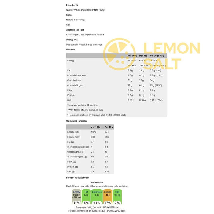 Quaker Oat So Simple Golden Syrup (50x36g)