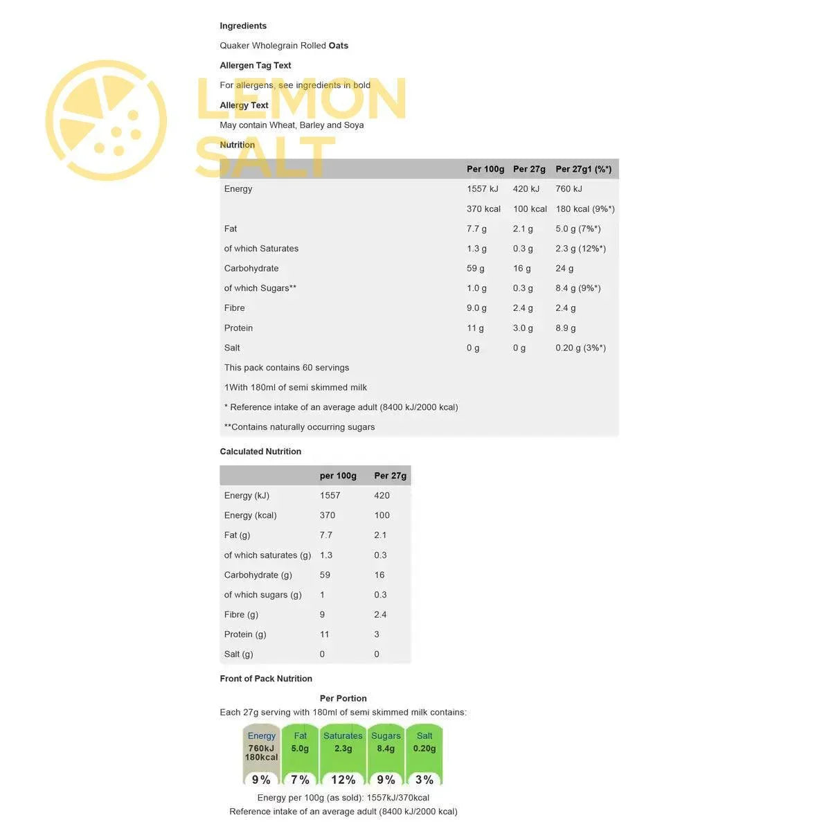 Quaker Oat So Simple Original (60x27g)