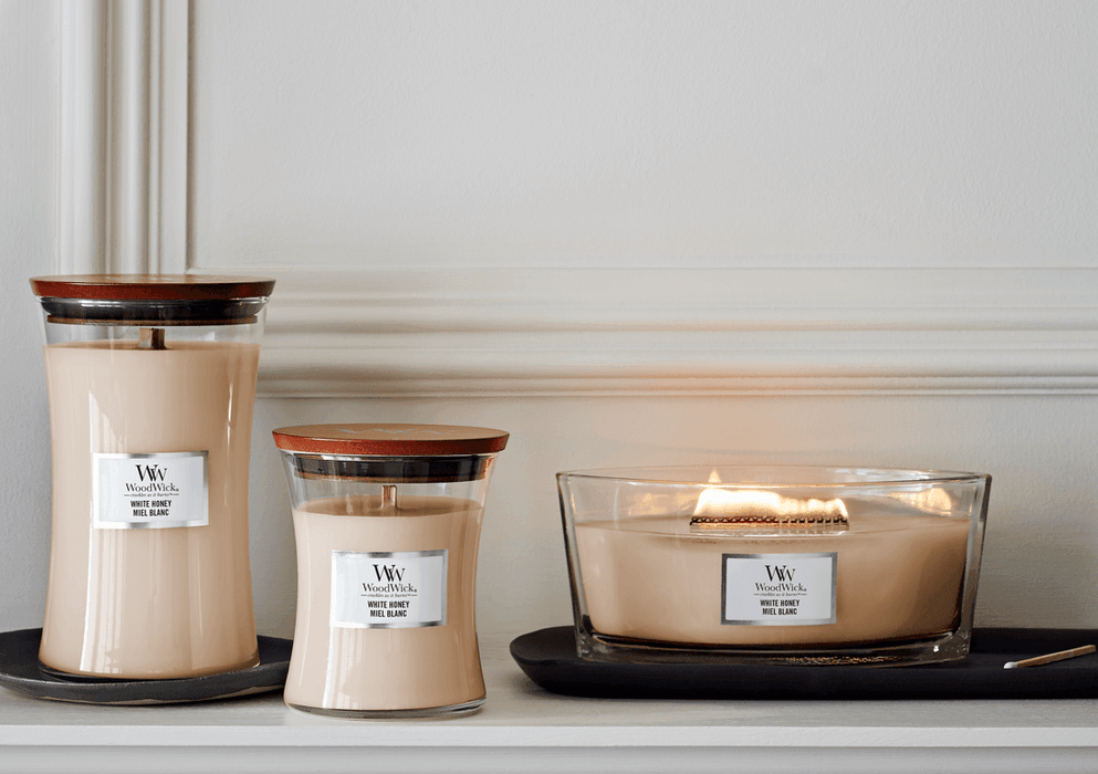 WoodWick Large Hourglass White Honey Scented Candle (609g)