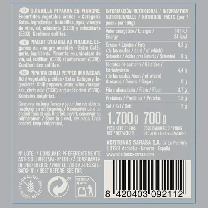 Sarasa Guindilla Piparra Peppers (1.7kg) - LemonSalt