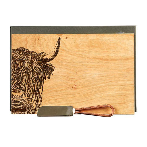 Scottish Made - Oak Cheese Board & Knife Set - Highland Cow | {{ collection.title }}