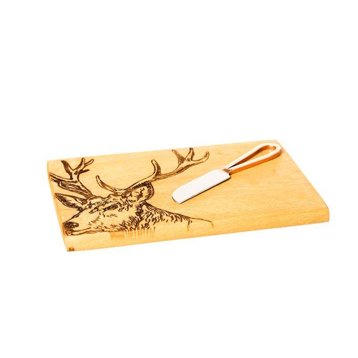Scottish Made - Oak Cheese Board & Knife Set - Stag | {{ collection.title }}