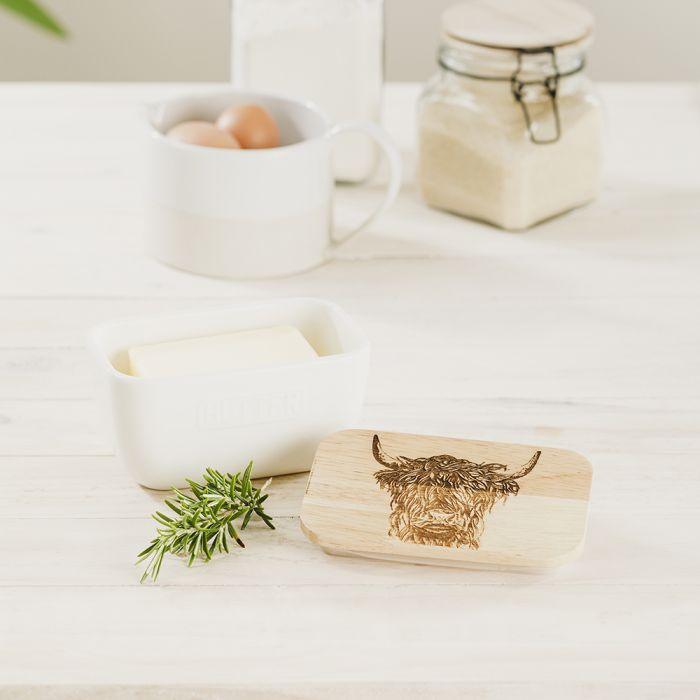 Scottish Made - White Butter Dish - Highland Cow | {{ collection.title }}
