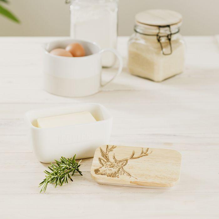 Scottish Made - White Butter Dish - Stag | {{ collection.title }}