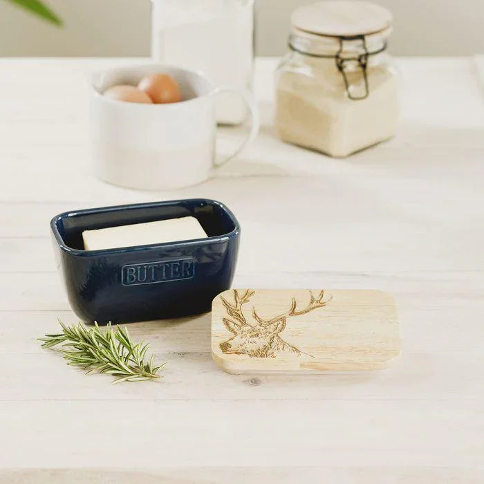 Selbrae House - Blue Butter Dish - Stag