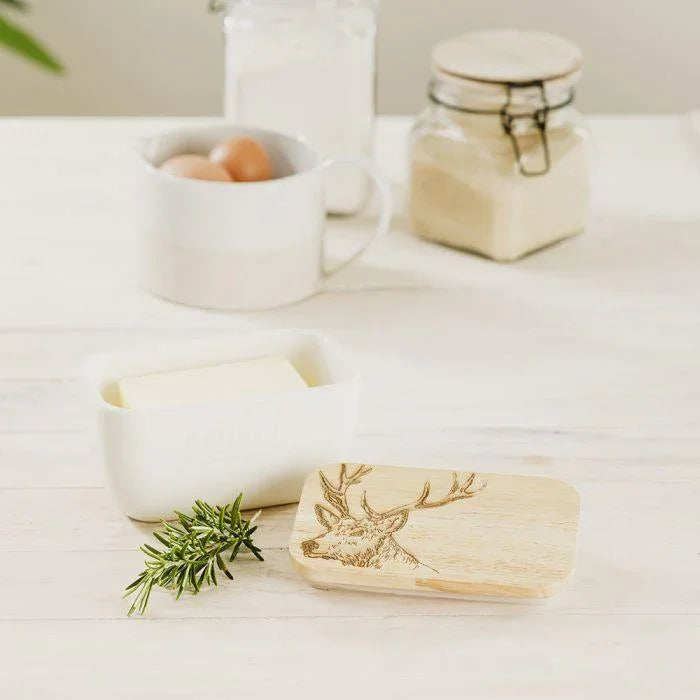 Selbrae House - White Butter Dish - Stag
